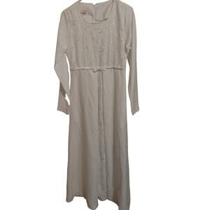 Vintage White Elegance Dress Floor Length Maxi Embroidered White XS Tall